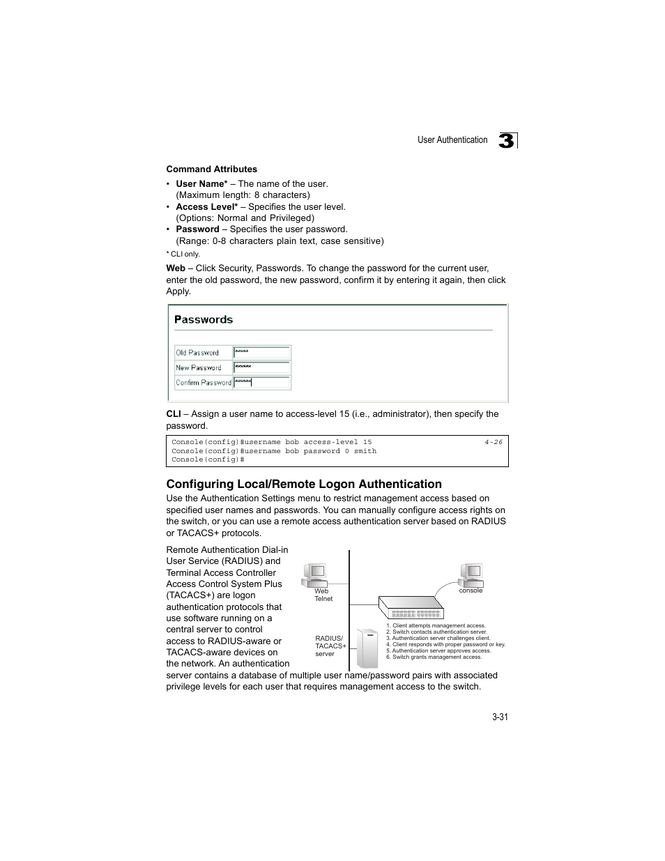Configuring local/remote logon authentication | Accton Technology ES4512C User Manual | Page 69 / 426