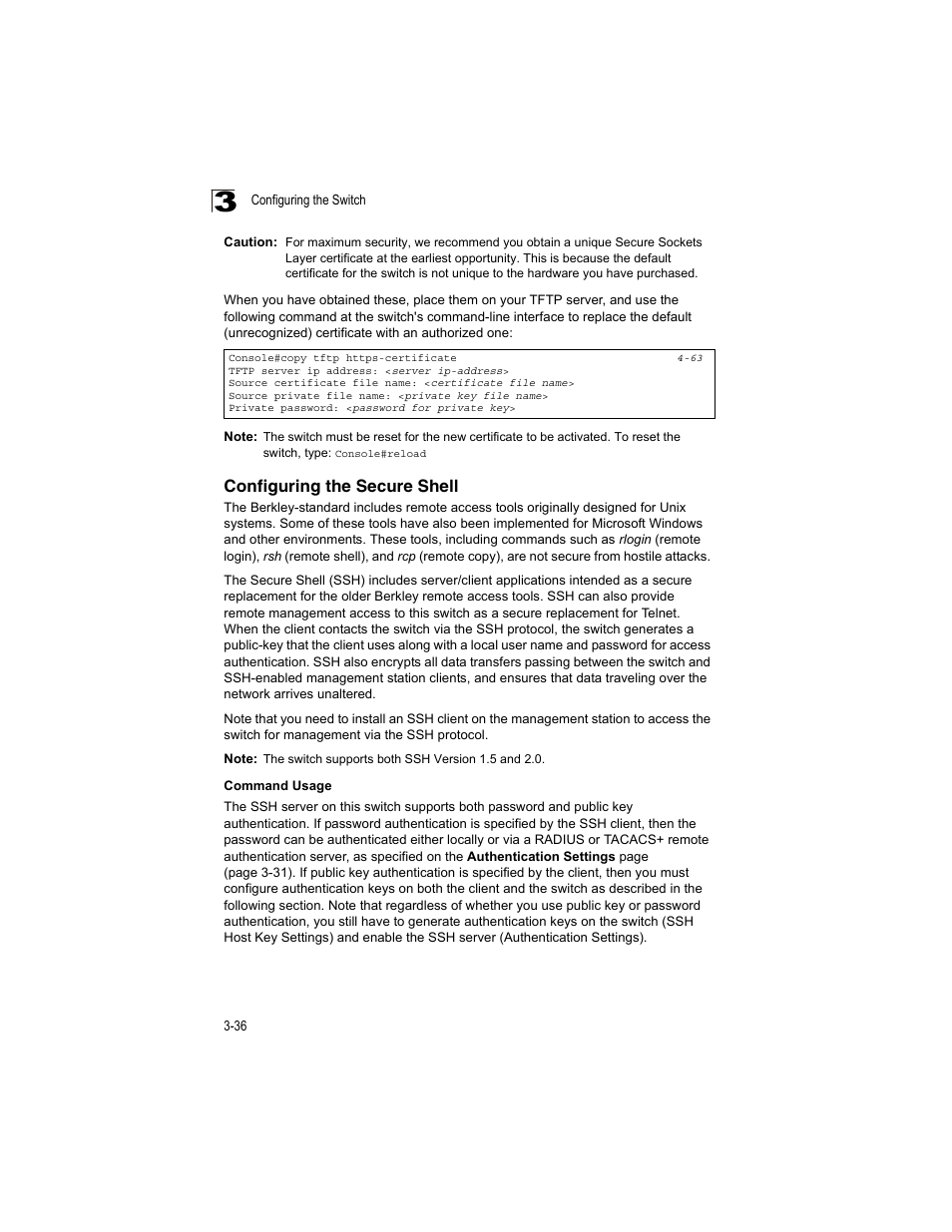 Configuring the secure shell | Accton Technology ES4512C User Manual | Page 74 / 426