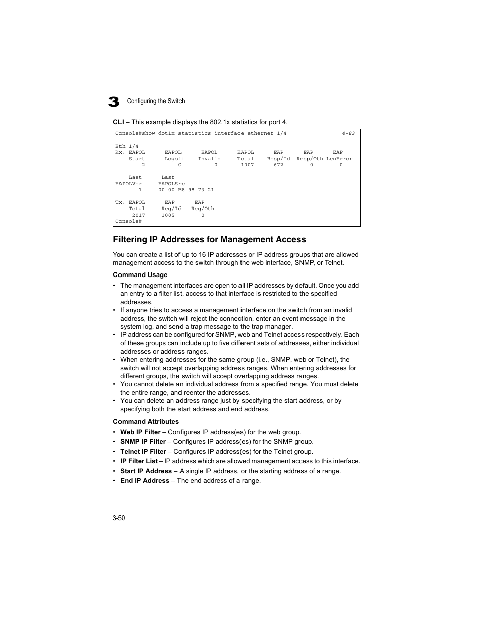 Filtering ip addresses for management access | Accton Technology ES4512C User Manual | Page 88 / 426