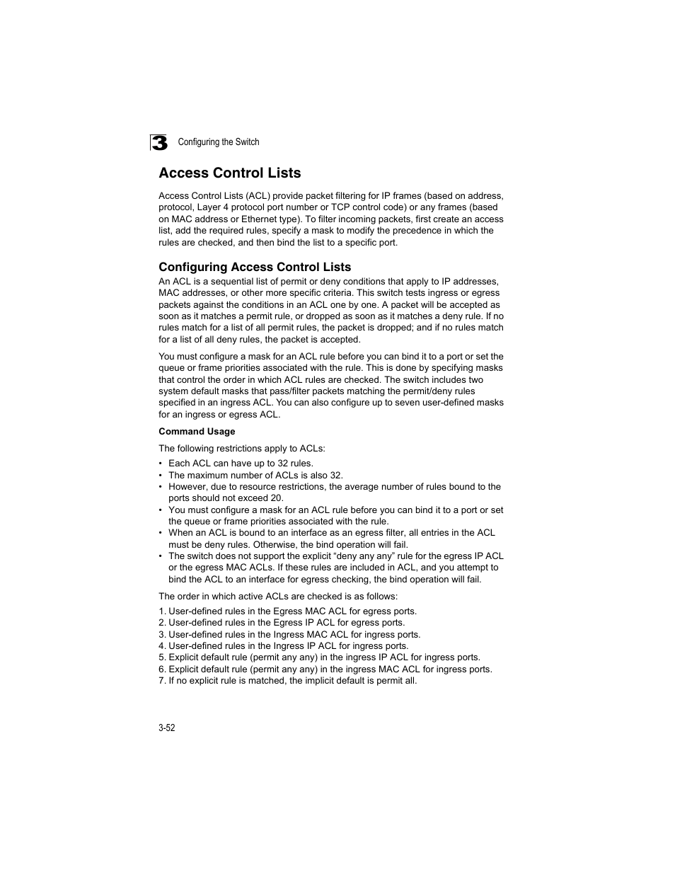 Access control lists, Configuring access control lists | Accton Technology ES4512C User Manual | Page 90 / 426