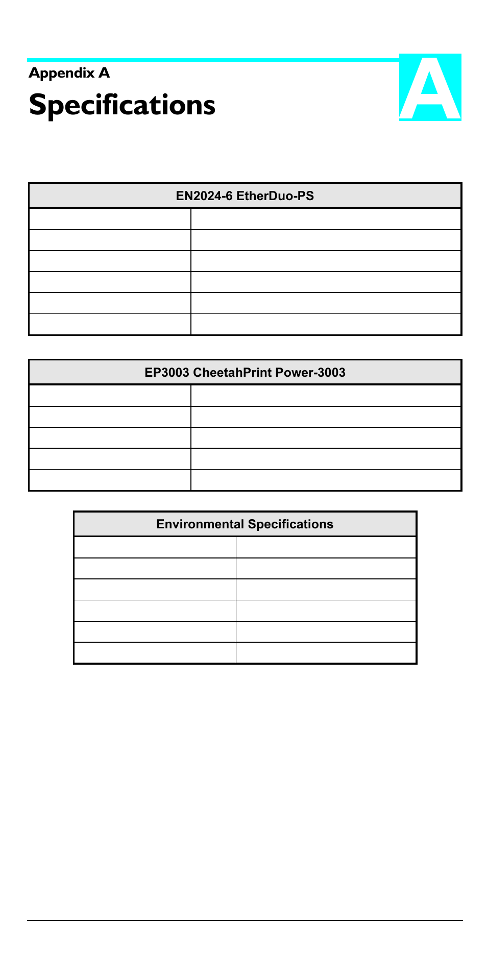 A. specifications, Specifications | Accton Technology EN2024-6 User Manual | Page 111 / 121