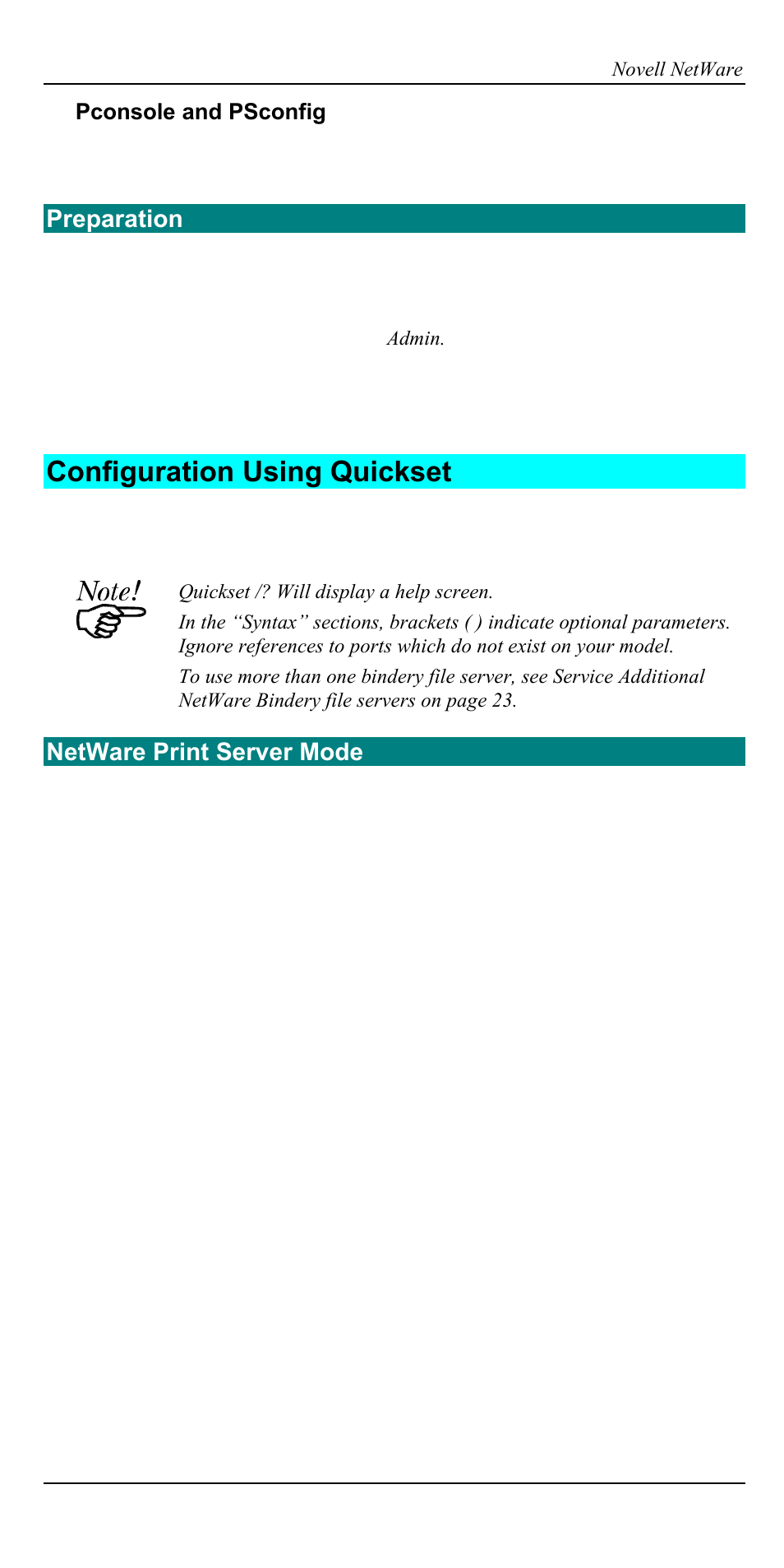 Configuration using quickset, Preparation, Netware print server mode | Accton Technology EN2024-6 User Manual | Page 17 / 121