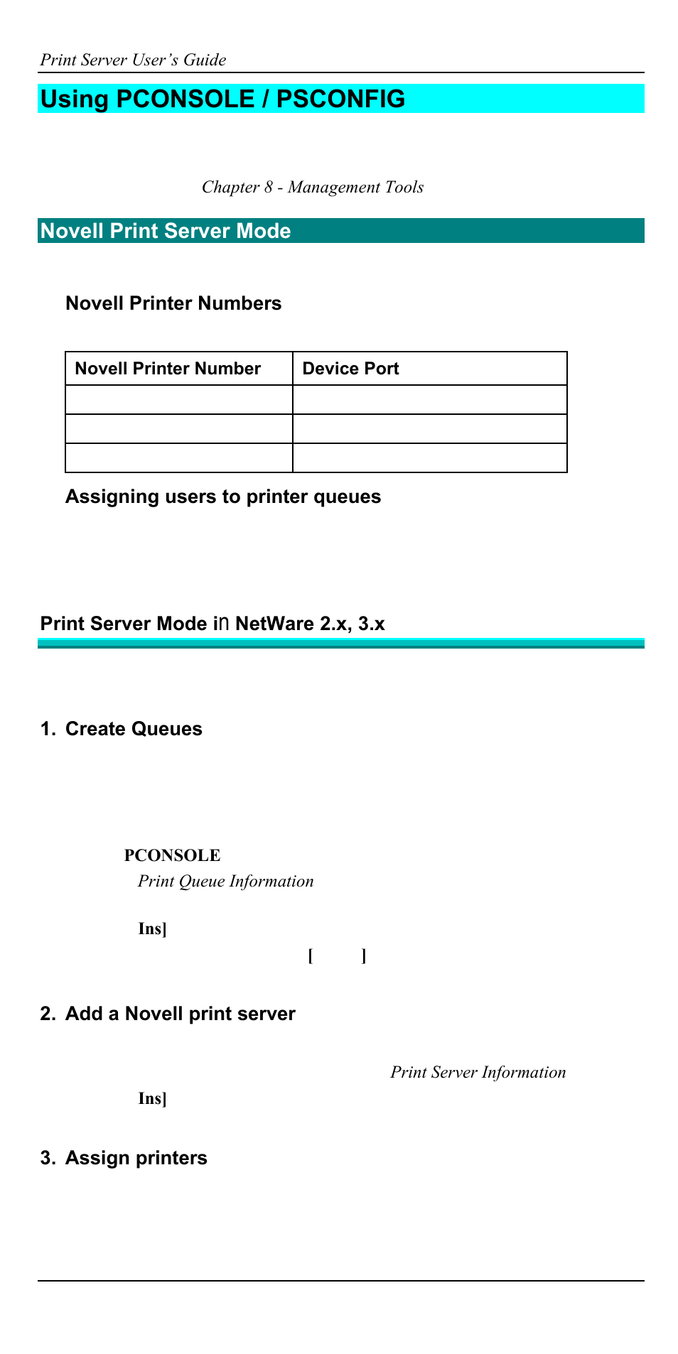 Using pconsole / psconfig, Novell print server mode | Accton Technology EN2024-6 User Manual | Page 20 / 121