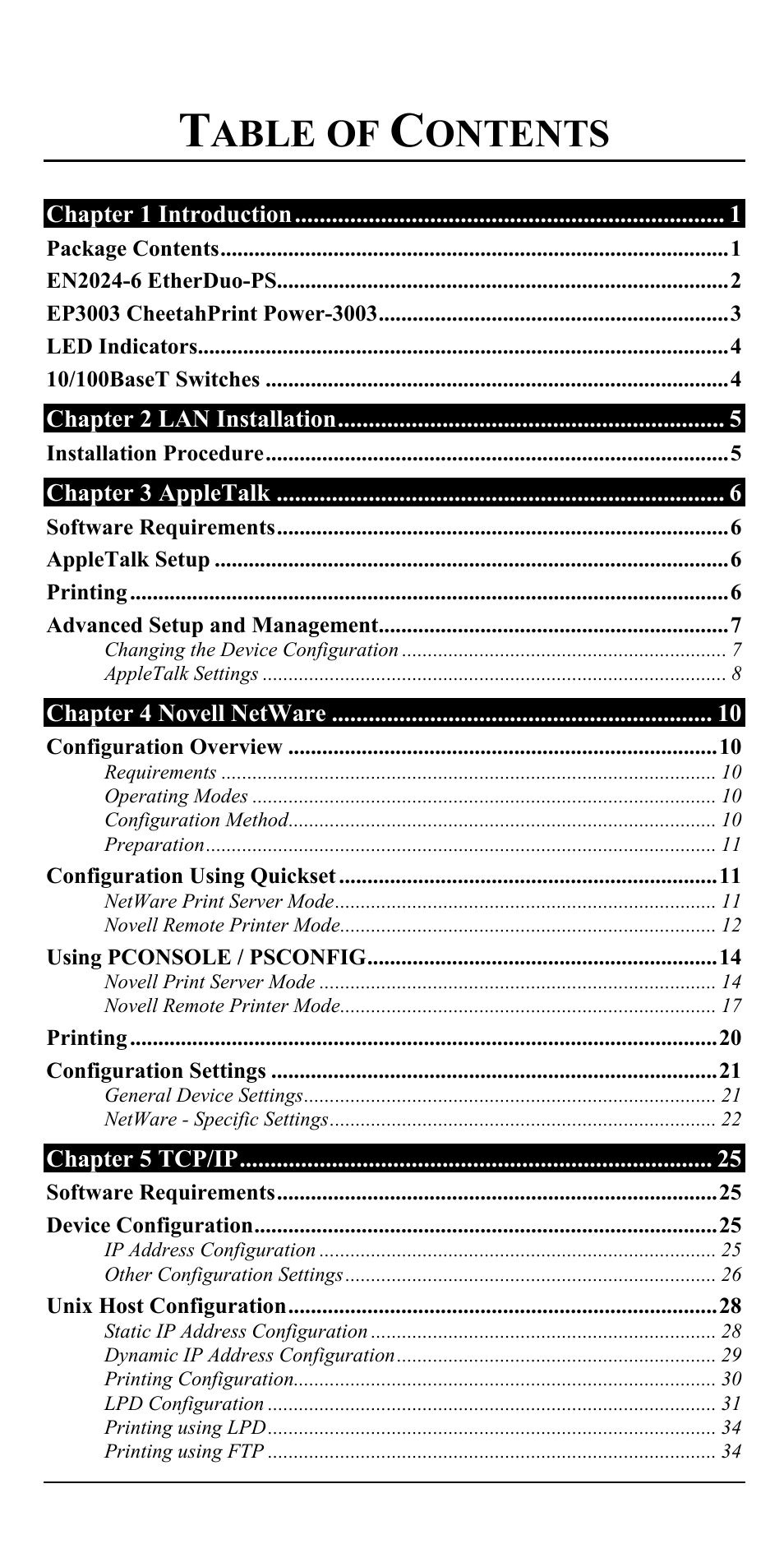 Printed table of contents, Able of, Ontents | Accton Technology EN2024-6 User Manual | Page 4 / 121