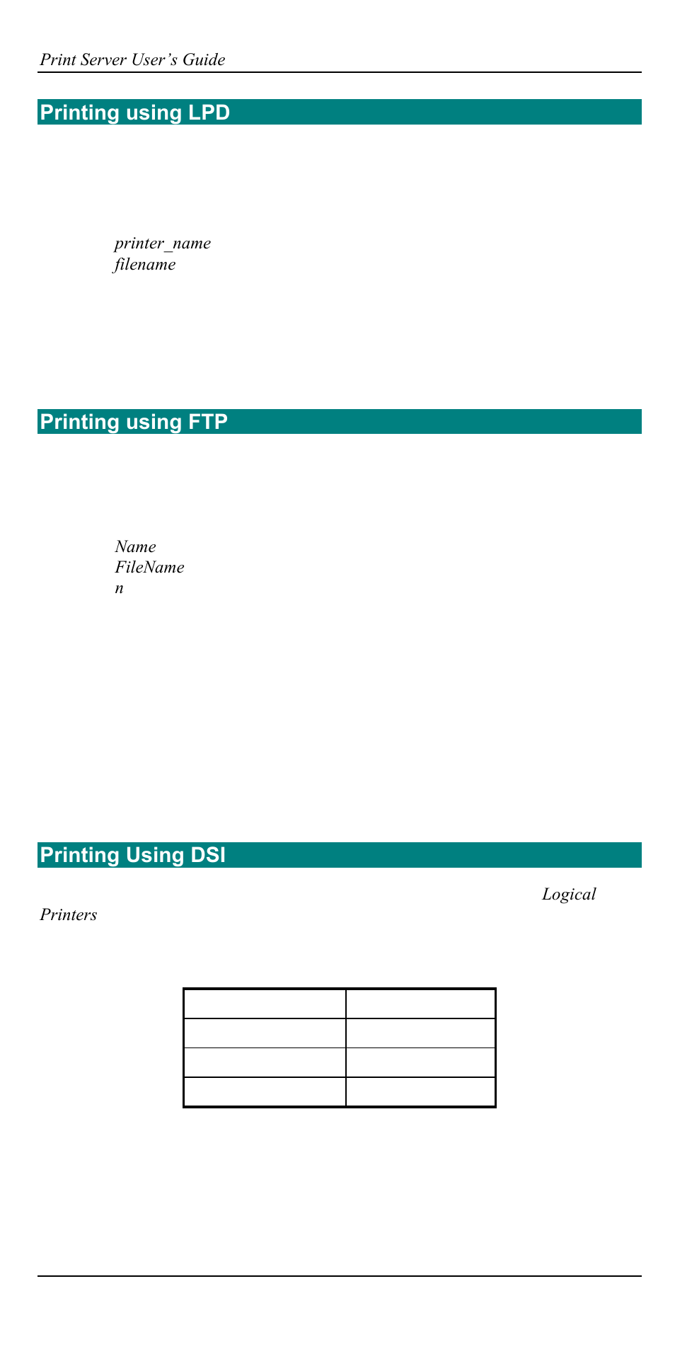 Printing using lpd, Printing using ftp, Printing using dsi | Accton Technology EN2024-6 User Manual | Page 40 / 121