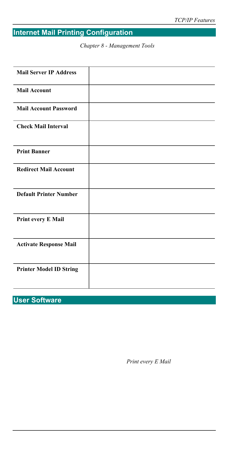 Internet mail printing configuration, User software | Accton Technology EN2024-6 User Manual | Page 49 / 121