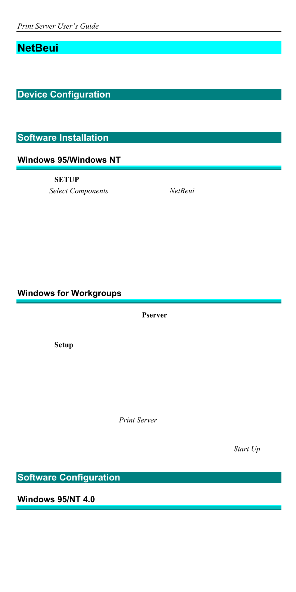 Netbeui, Device configuration, Software installation | Software configuration | Accton Technology EN2024-6 User Manual | Page 64 / 121