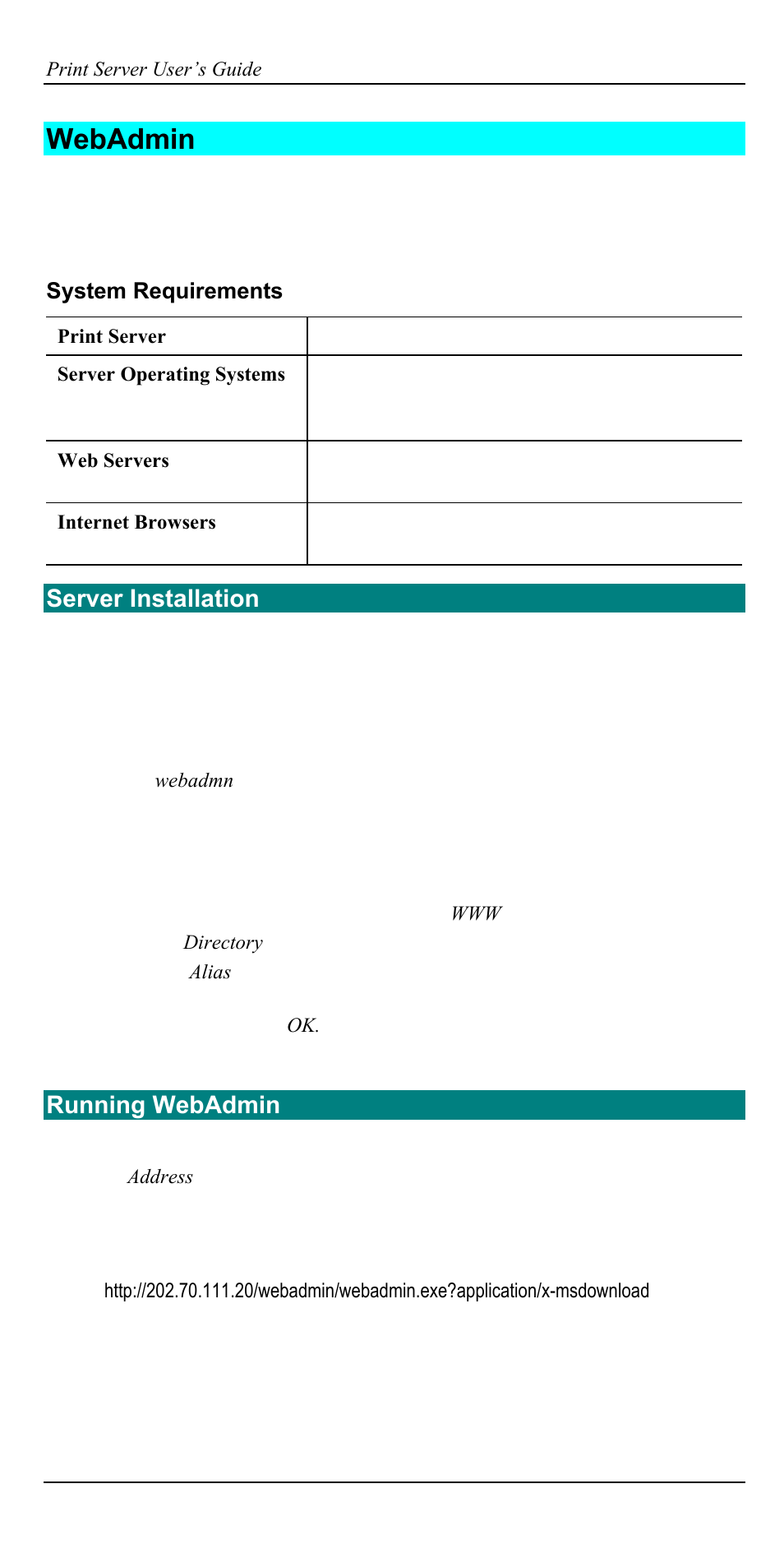 Webadmin, Server installation, Running webadmin | Accton Technology EN2024-6 User Manual | Page 88 / 121