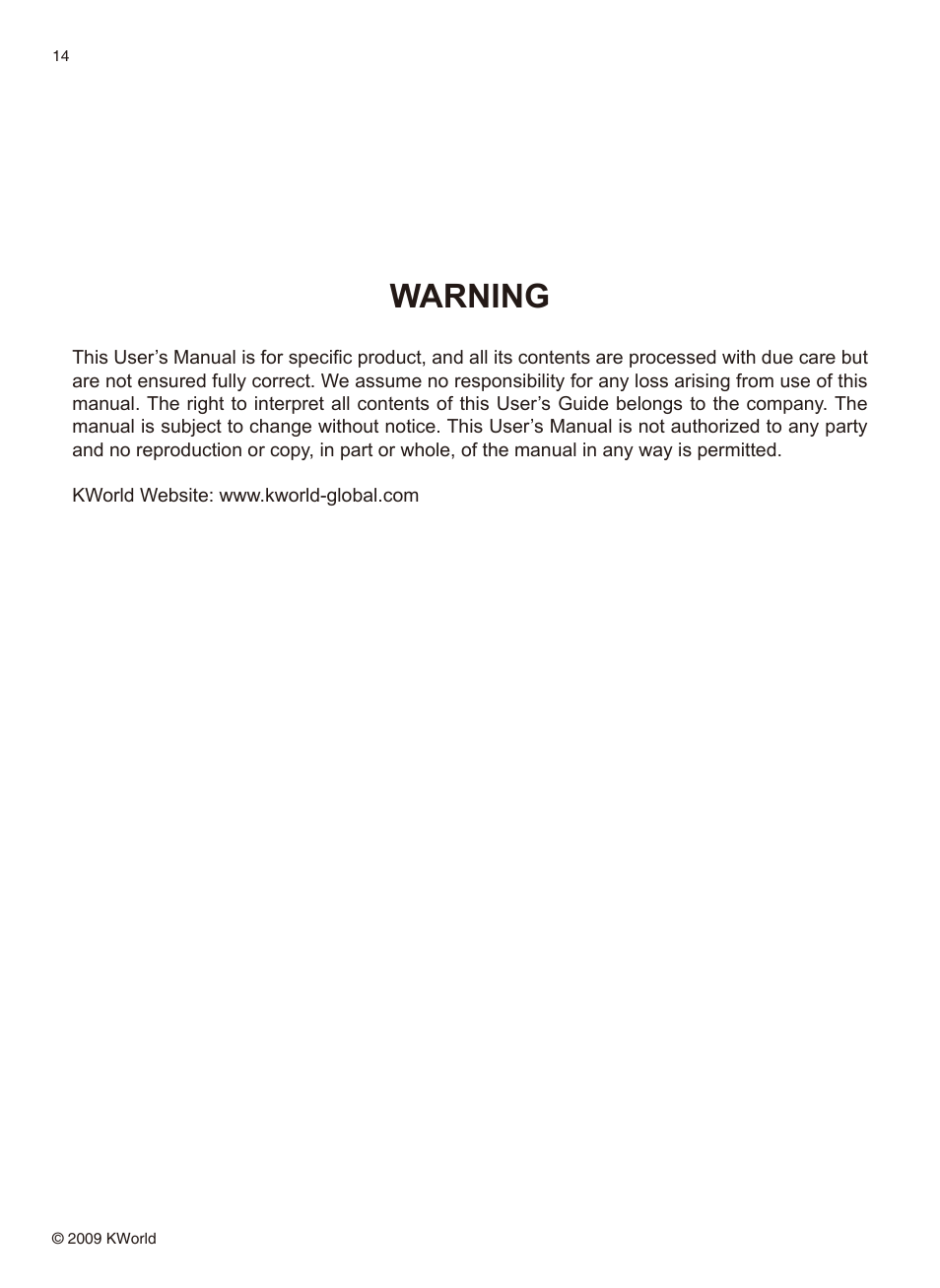 Warning | KWorld UD160 User Manual | Page 14 / 14