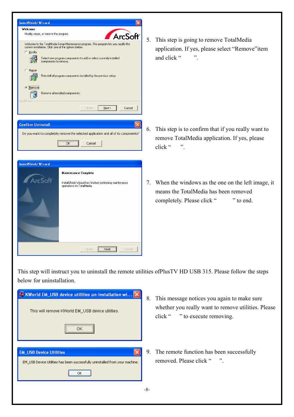 3 the remote uninstallation of plustv hd usb 315 | KWorld ATSC 315U S08 User Manual | Page 8 / 11