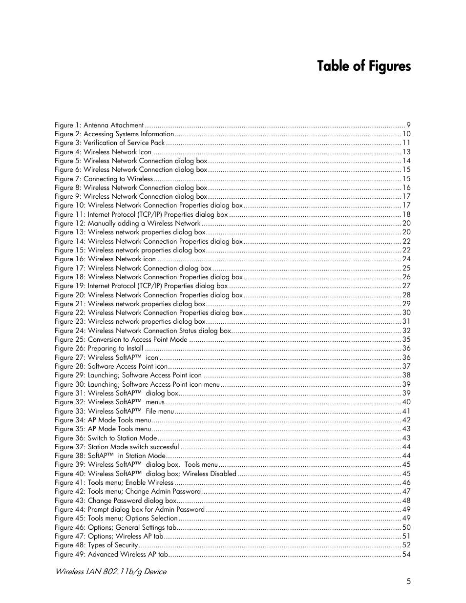 Table of figures | Accton Technology Wireless LAN 802.11b/g Device WN4201B User Manual | Page 5 / 97