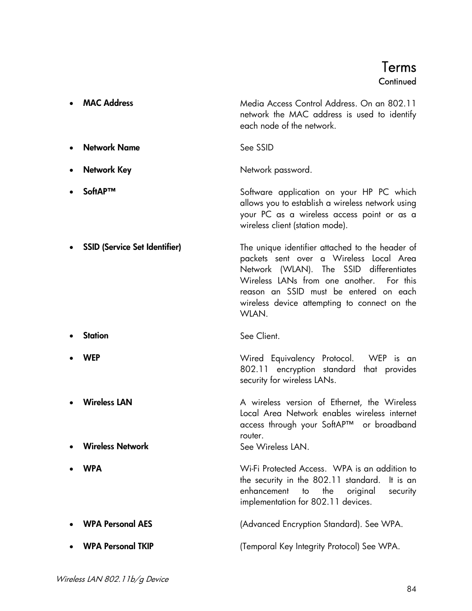 Terms | Accton Technology Wireless LAN 802.11b/g Device WN4201B User Manual | Page 84 / 97