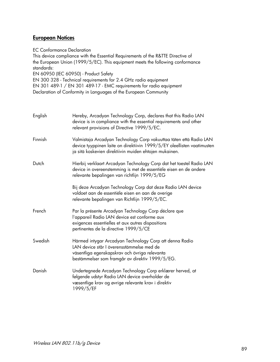 Accton Technology Wireless LAN 802.11b/g Device WN4201B User Manual | Page 89 / 97