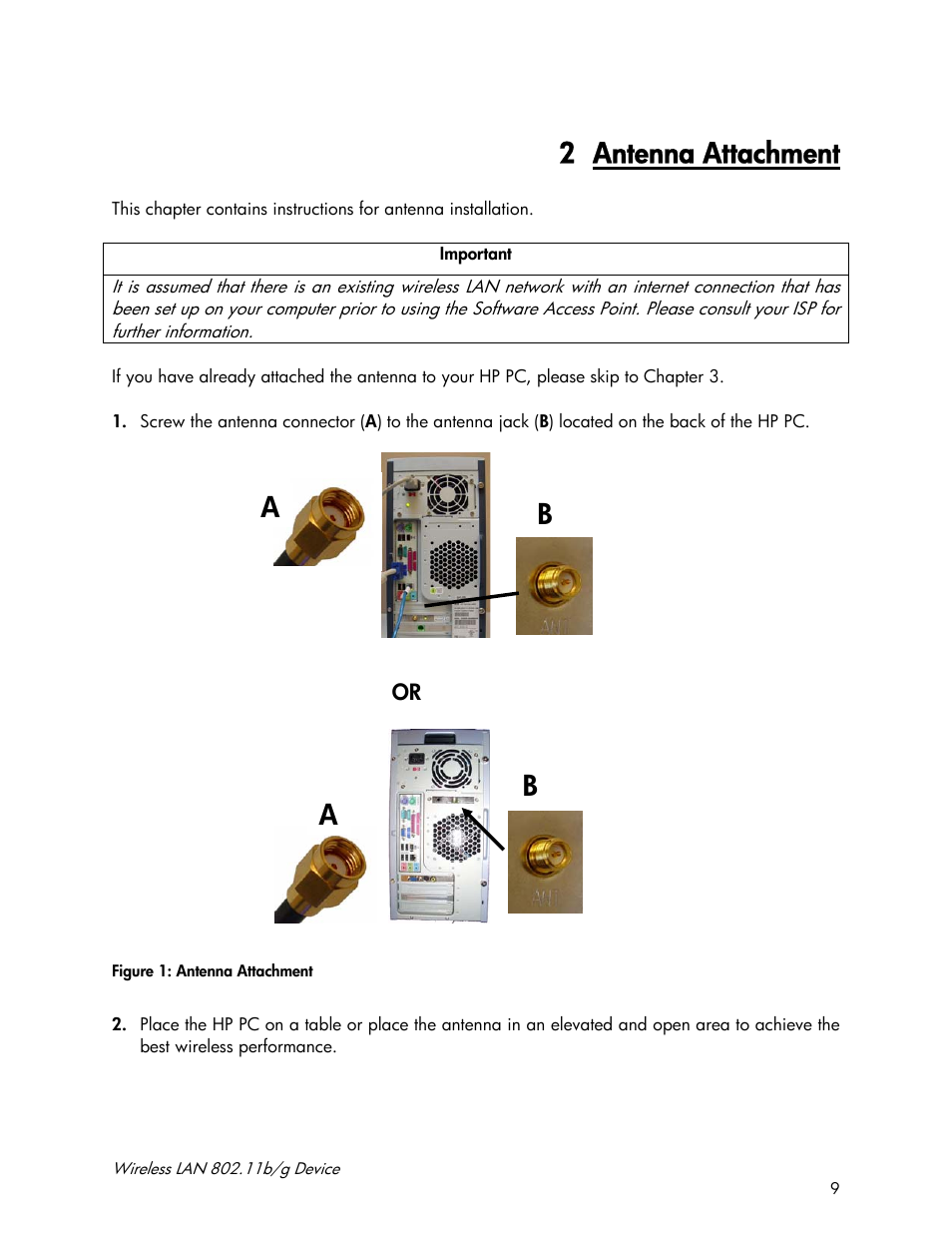 2 antenna attachment, Ab a b | Accton Technology Wireless LAN 802.11b/g Device WN4201B User Manual | Page 9 / 97