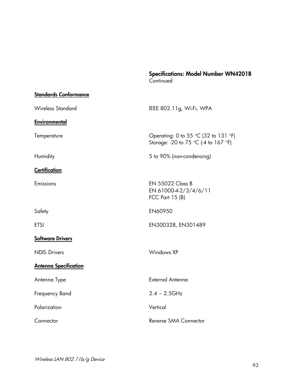 Accton Technology Wireless LAN 802.11b/g Device WN4201B User Manual | Page 93 / 97