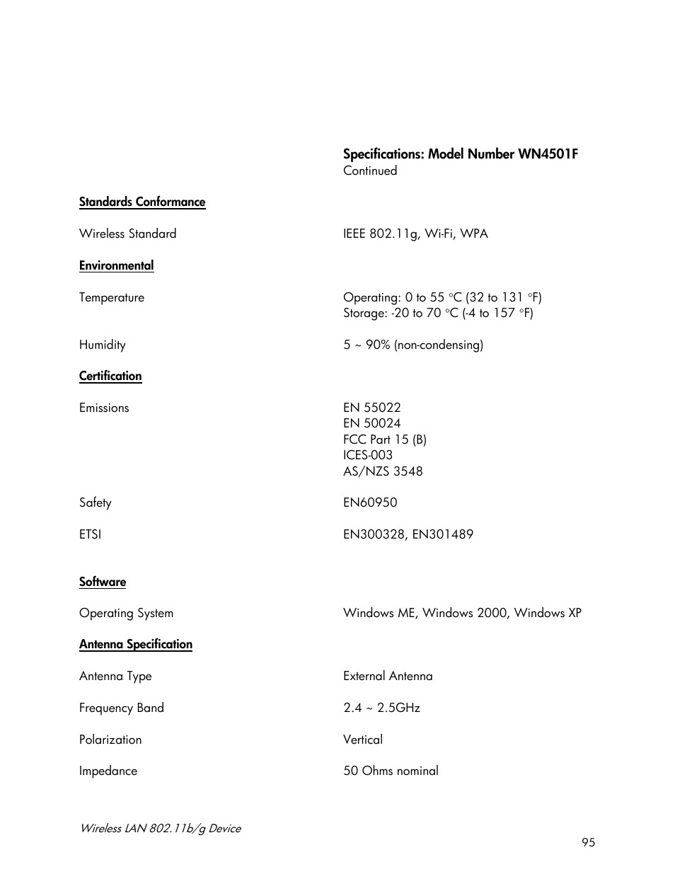 Accton Technology Wireless LAN 802.11b/g Device WN4201B User Manual | Page 95 / 97