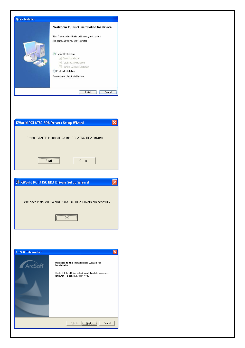 1 the driver installation of plustv hd pci 120, 2 totalmedia application installation | KWorld ATSC 120 User Manual | Page 4 / 11