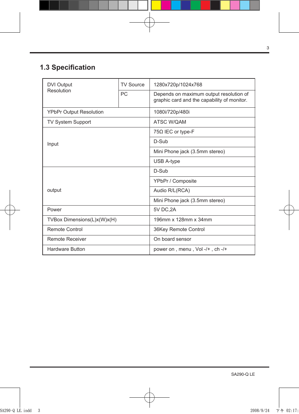 3 specification | KWorld SA290-Q LE User Manual | Page 3 / 12