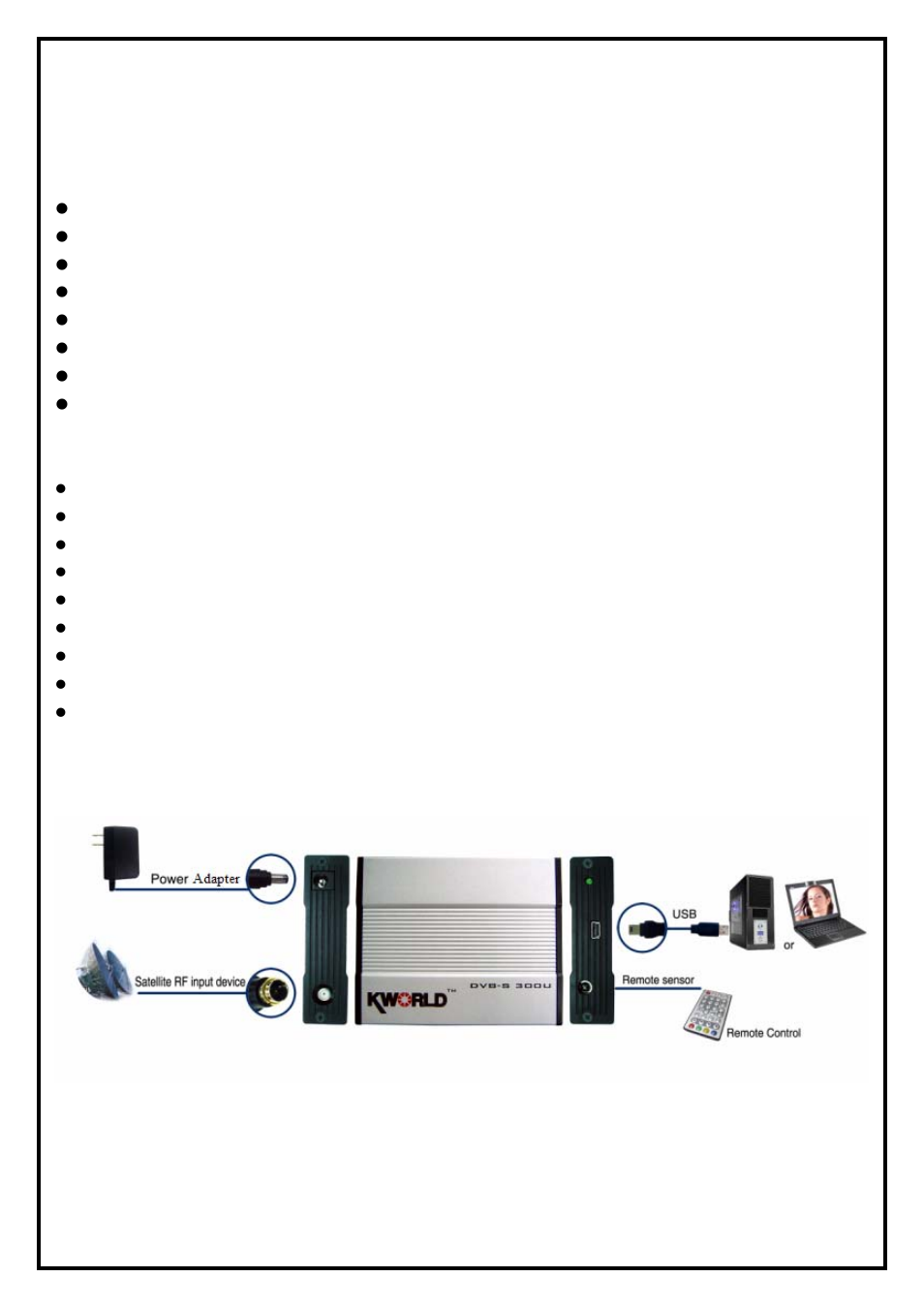 Chapter 1 : dvb-s 300u hardware installation, 1 package contents, 2 system requirements | 3 hardware installation | KWorld DVB-S 300U User Manual | Page 3 / 11