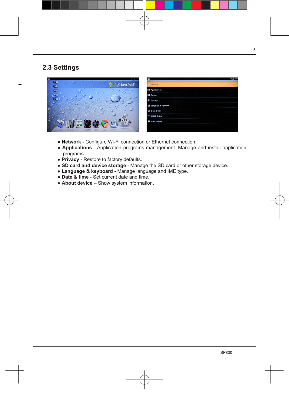 3 settings | KWorld SP800 User Manual | Page 5 / 15
