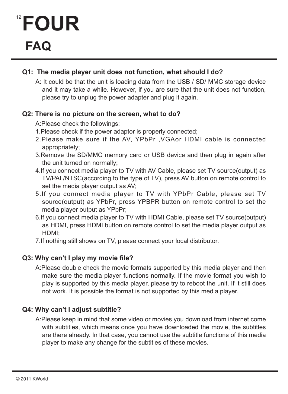 Four | KWorld M130 User Manual | Page 13 / 16