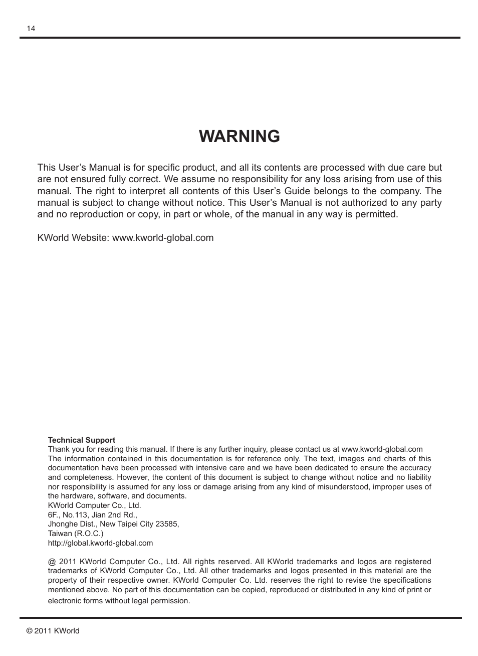 Warning | KWorld M130 User Manual | Page 15 / 16