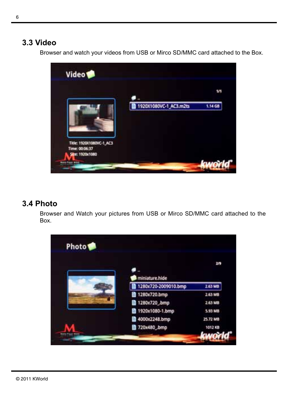 3 video 3.4 photo | KWorld M300 User Manual | Page 7 / 23