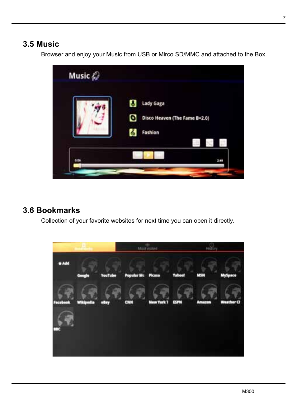 5 music 3.6 bookmarks | KWorld M300 User Manual | Page 8 / 23