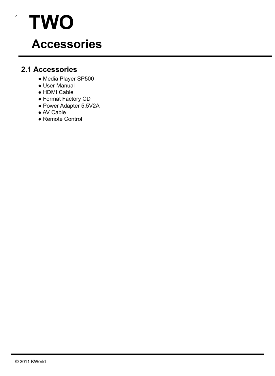 Accessories | KWorld SP500 User Manual | Page 5 / 23