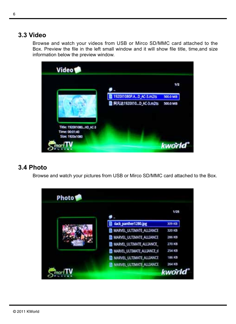 3 video 3.4 photo | KWorld SP500 User Manual | Page 7 / 23