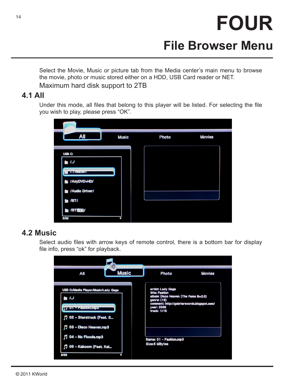 Four, File browser menu | KWorld M210 User Manual | Page 15 / 38