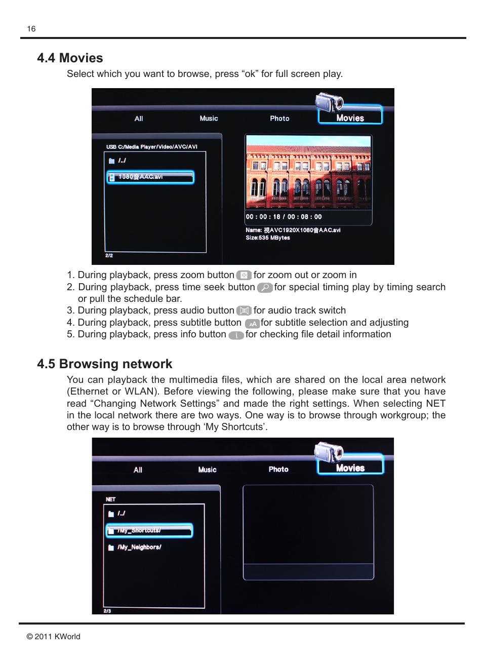 5 browsing network, 4 movies | KWorld M210 User Manual | Page 17 / 38