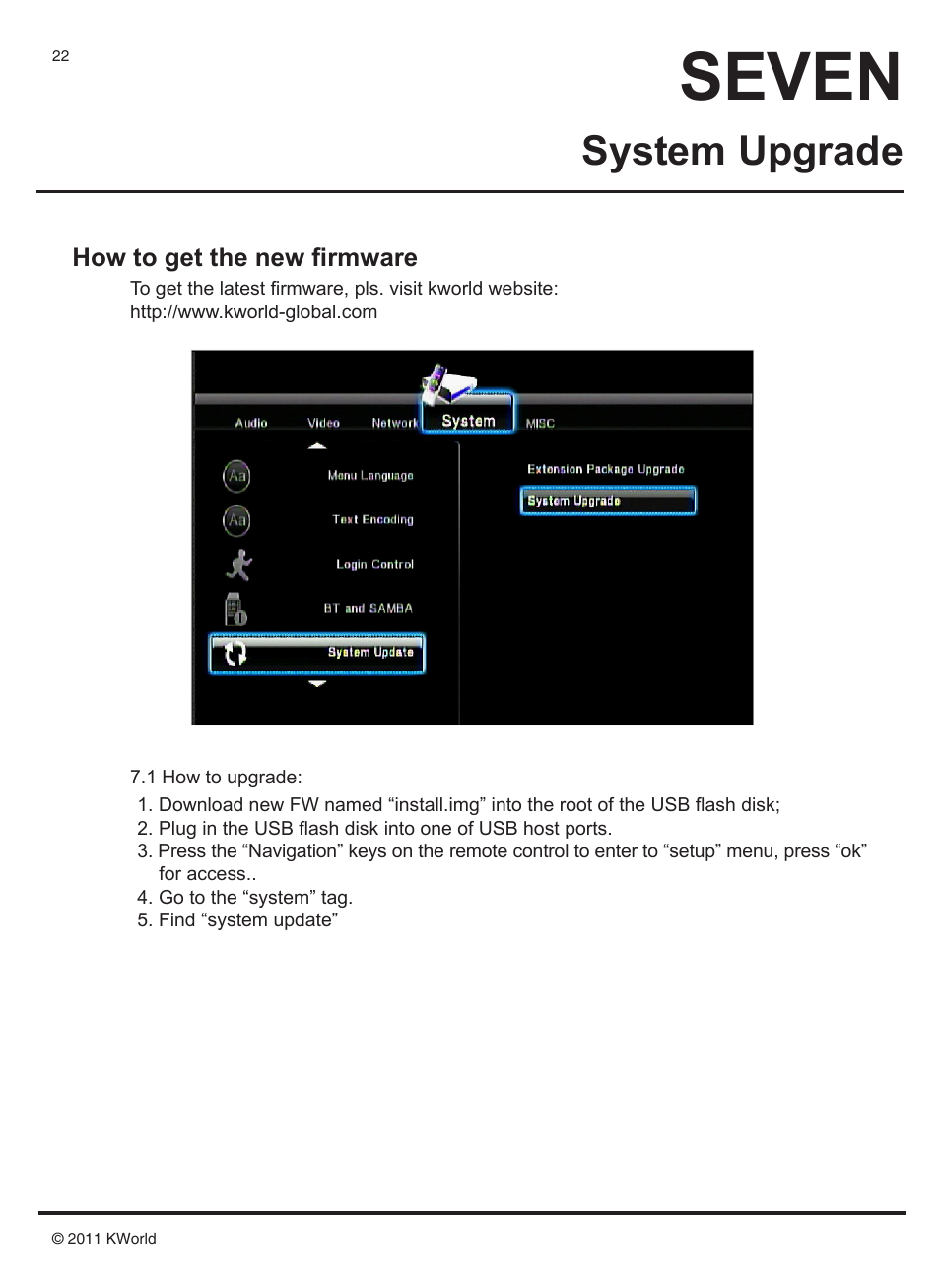 Seven, System upgrade | KWorld M210 User Manual | Page 23 / 38