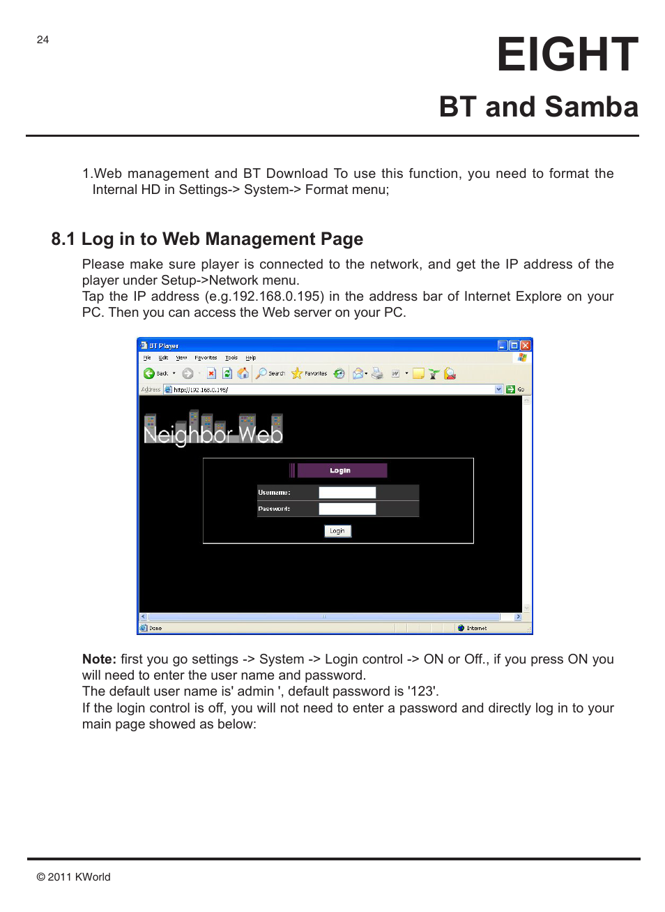 Eight, Bt and samba | KWorld M210 User Manual | Page 25 / 38