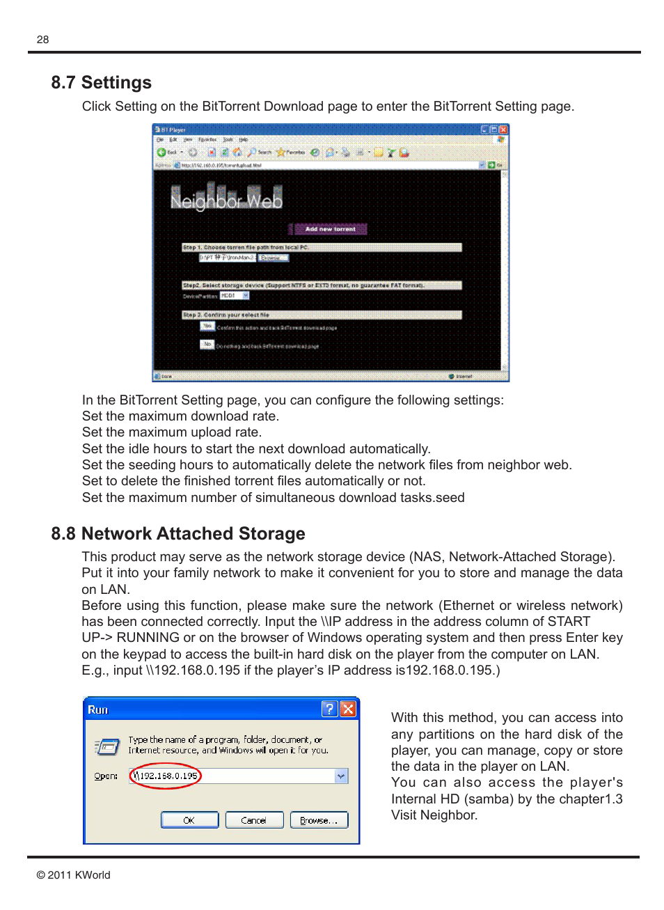 7 settings 8.8 network attached storage | KWorld M210 User Manual | Page 29 / 38