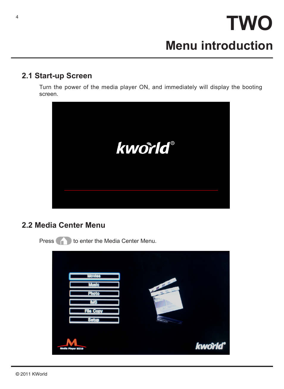 Menu introduction | KWorld M210 User Manual | Page 5 / 38