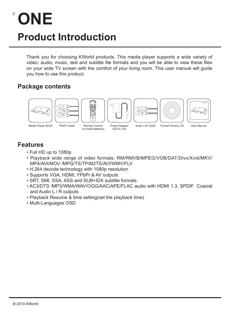 Product introduction, Package contents features | KWorld M120 User Manual | Page 3 / 18