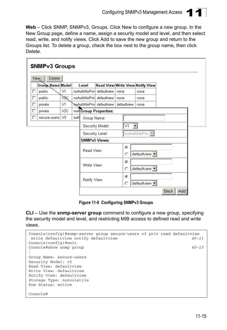 Figure 11-8, Configuring snmpv3 groups | Accton Technology Direk Tronik ES4524D User Manual | Page 115 / 588