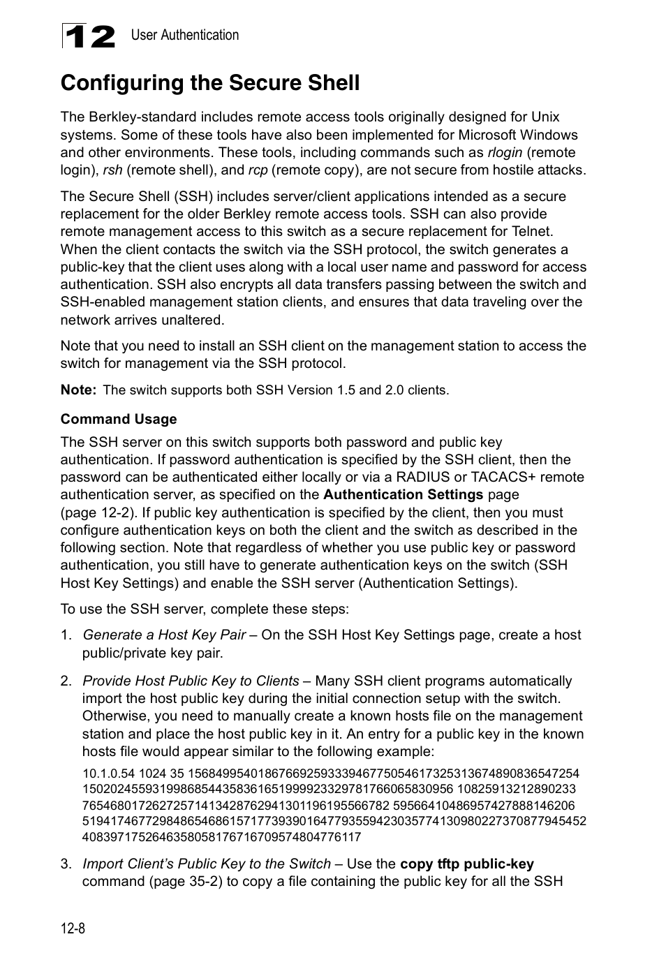 Configuring the secure shell | Accton Technology Direk Tronik ES4524D User Manual | Page 126 / 588