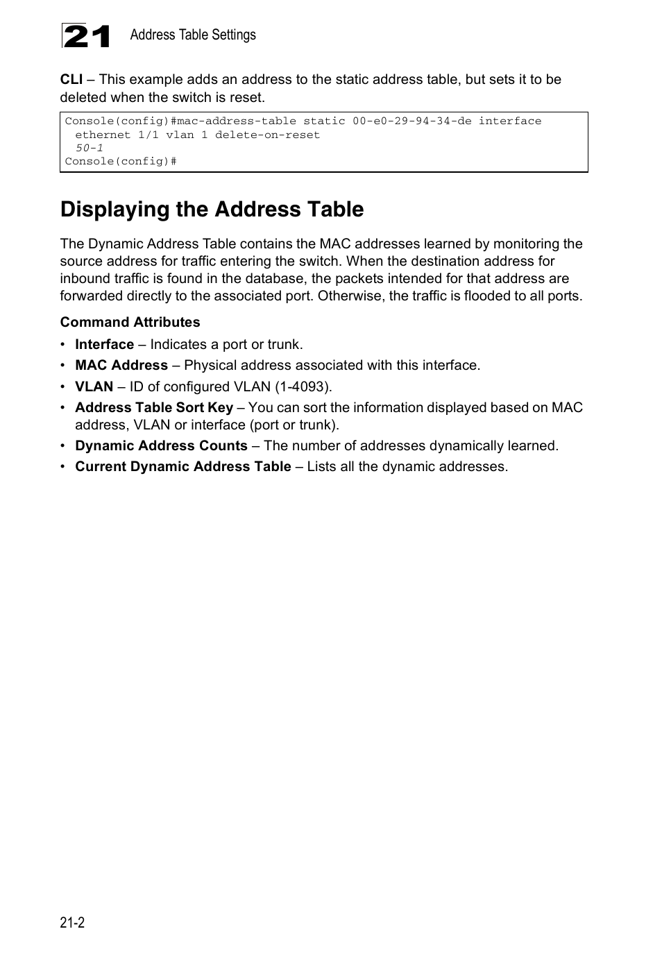 Displaying the address table | Accton Technology Direk Tronik ES4524D User Manual | Page 186 / 588