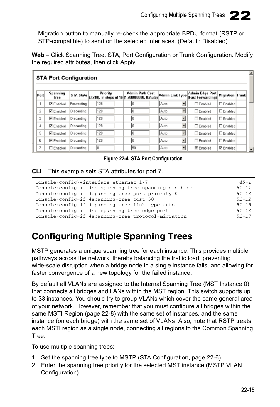 Configuring multiple spanning trees, Figure 22-4, Sta port configuration | Accton Technology Direk Tronik ES4524D User Manual | Page 203 / 588
