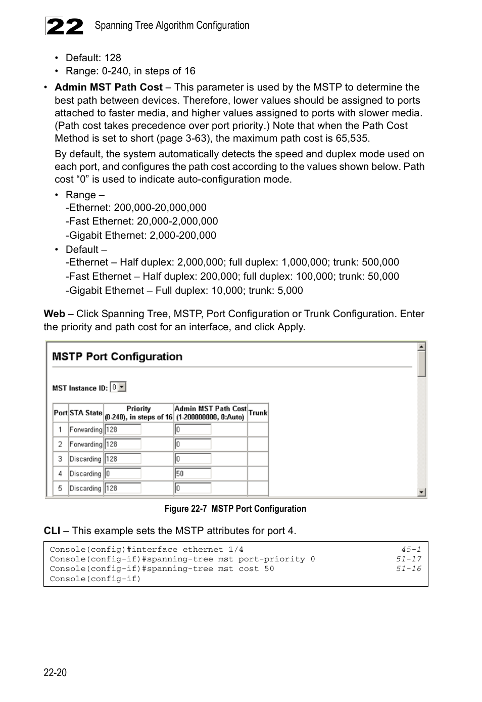 Figure 22-7, Mstp port configuration | Accton Technology Direk Tronik ES4524D User Manual | Page 208 / 588