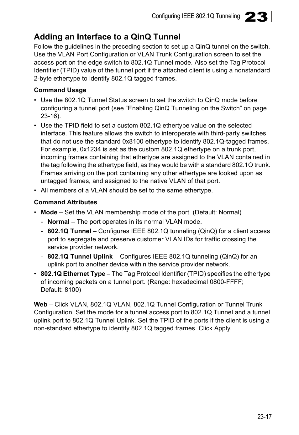 Adding an interface to a qinq tunnel, Ee “adding an | Accton Technology Direk Tronik ES4524D User Manual | Page 225 / 588