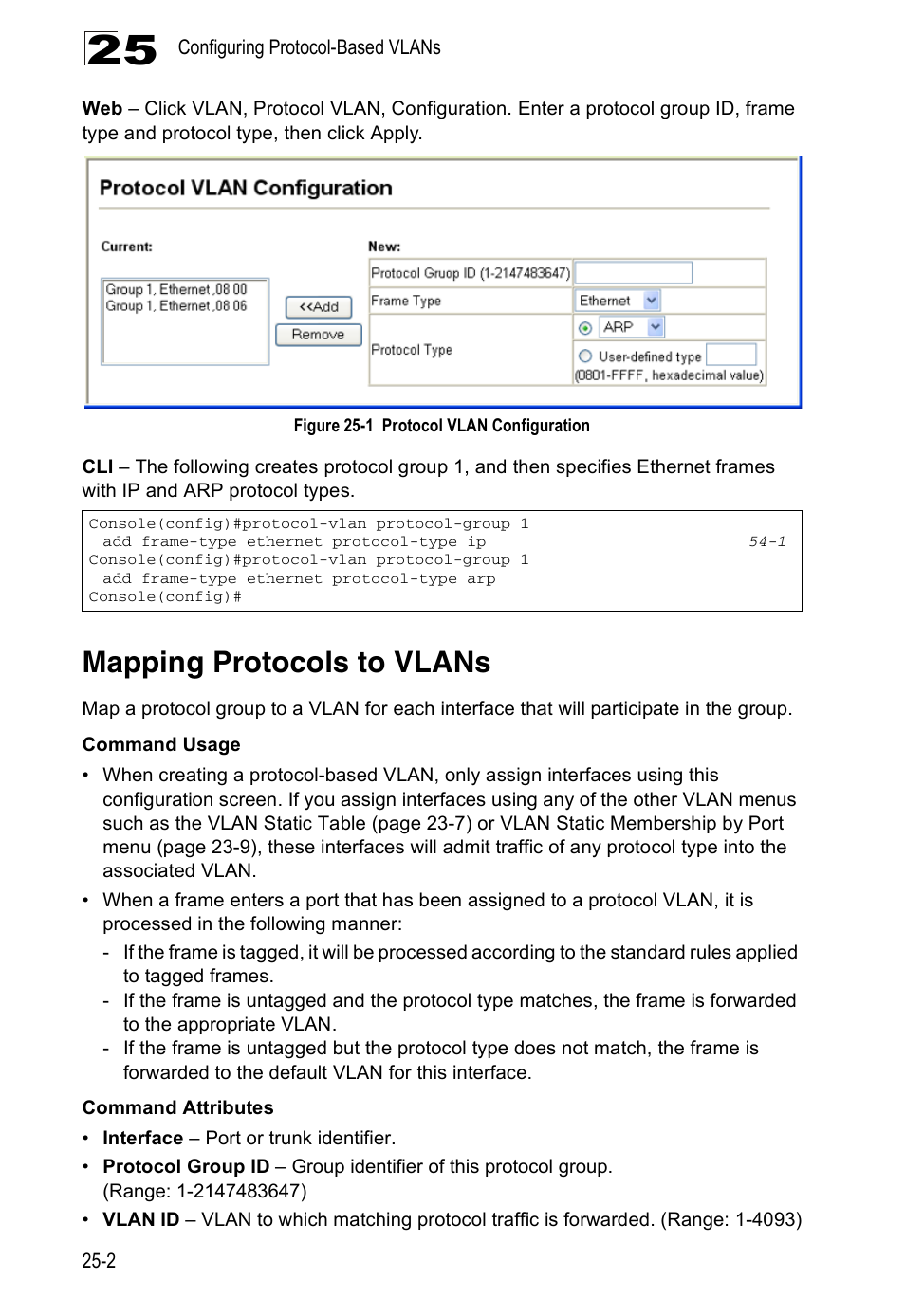 Mapping protocols to vlans, Figure 25-1, Protocol vlan configuration | Accton Technology Direk Tronik ES4524D User Manual | Page 230 / 588