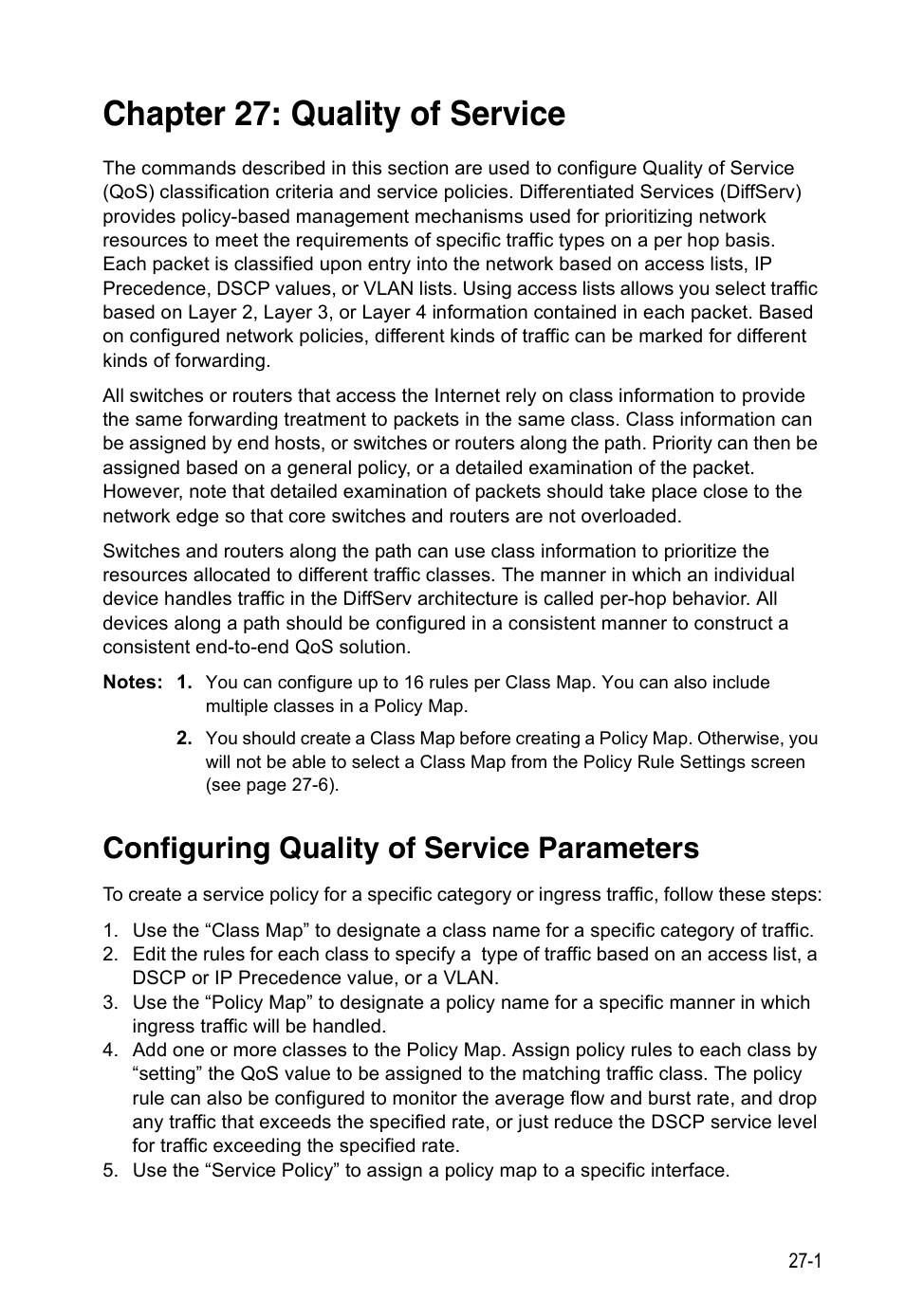 Chapter 27: quality of service, Configuring quality of service parameters, Quality of service | Accton Technology Direk Tronik ES4524D User Manual | Page 245 / 588