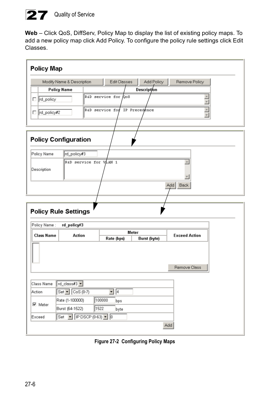 Figure 27-2, Configuring policy maps | Accton Technology Direk Tronik ES4524D User Manual | Page 250 / 588