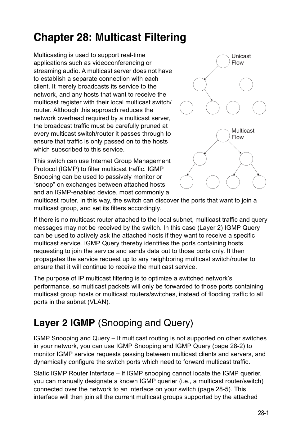 Chapter 28: multicast filtering, Layer 2 igmp (snooping and query), Multicast filtering | Accton Technology Direk Tronik ES4524D User Manual | Page 253 / 588