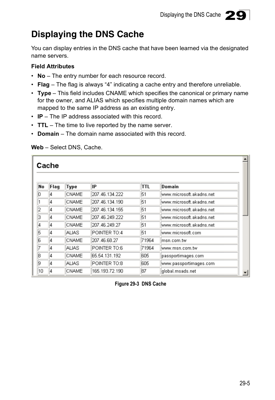 Displaying the dns cache, Figure 29-3, Dns cache | Accton Technology Direk Tronik ES4524D User Manual | Page 265 / 588