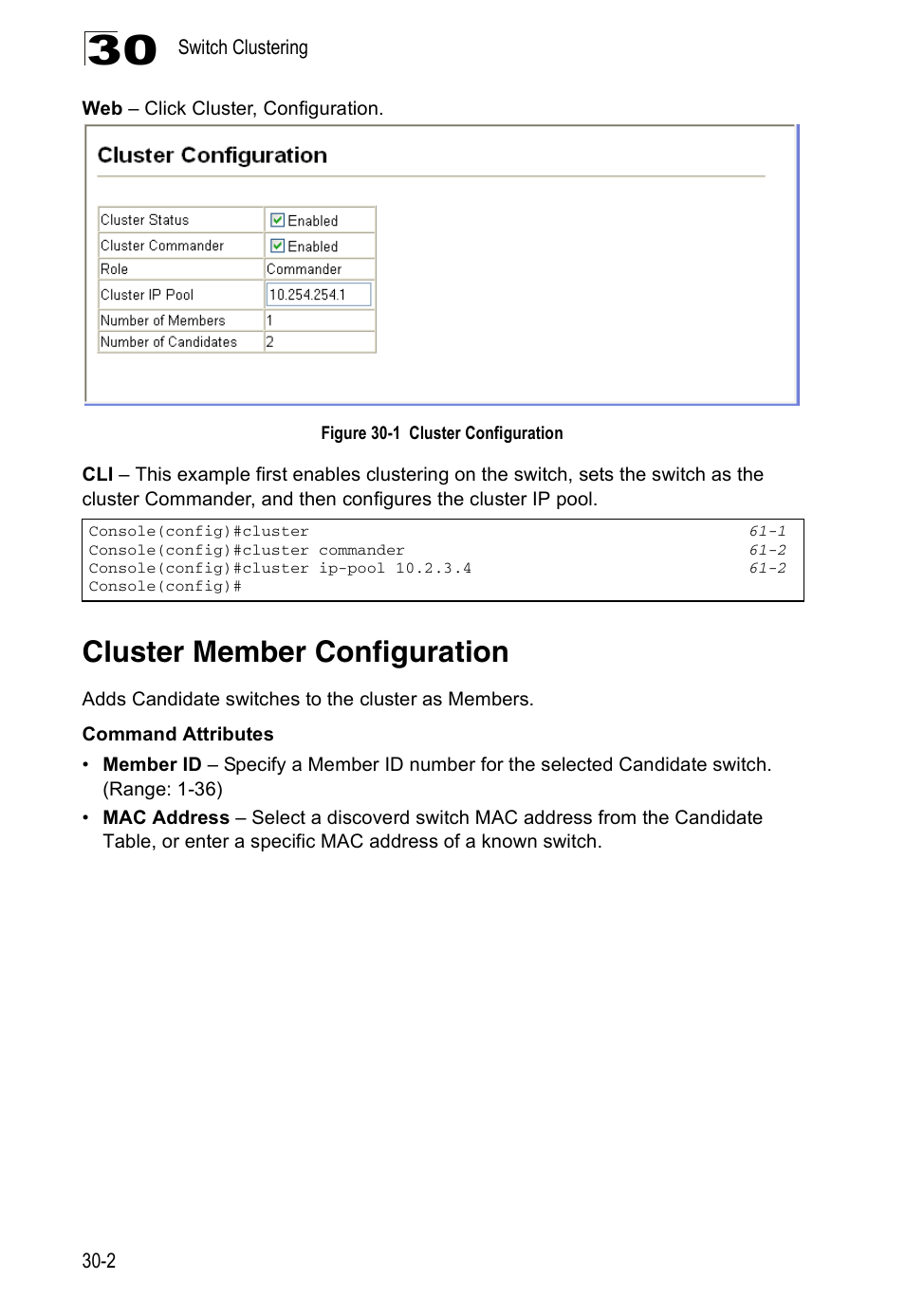 Cluster member configuration, Figure 30-1, Cluster configuration | Accton Technology Direk Tronik ES4524D User Manual | Page 268 / 588