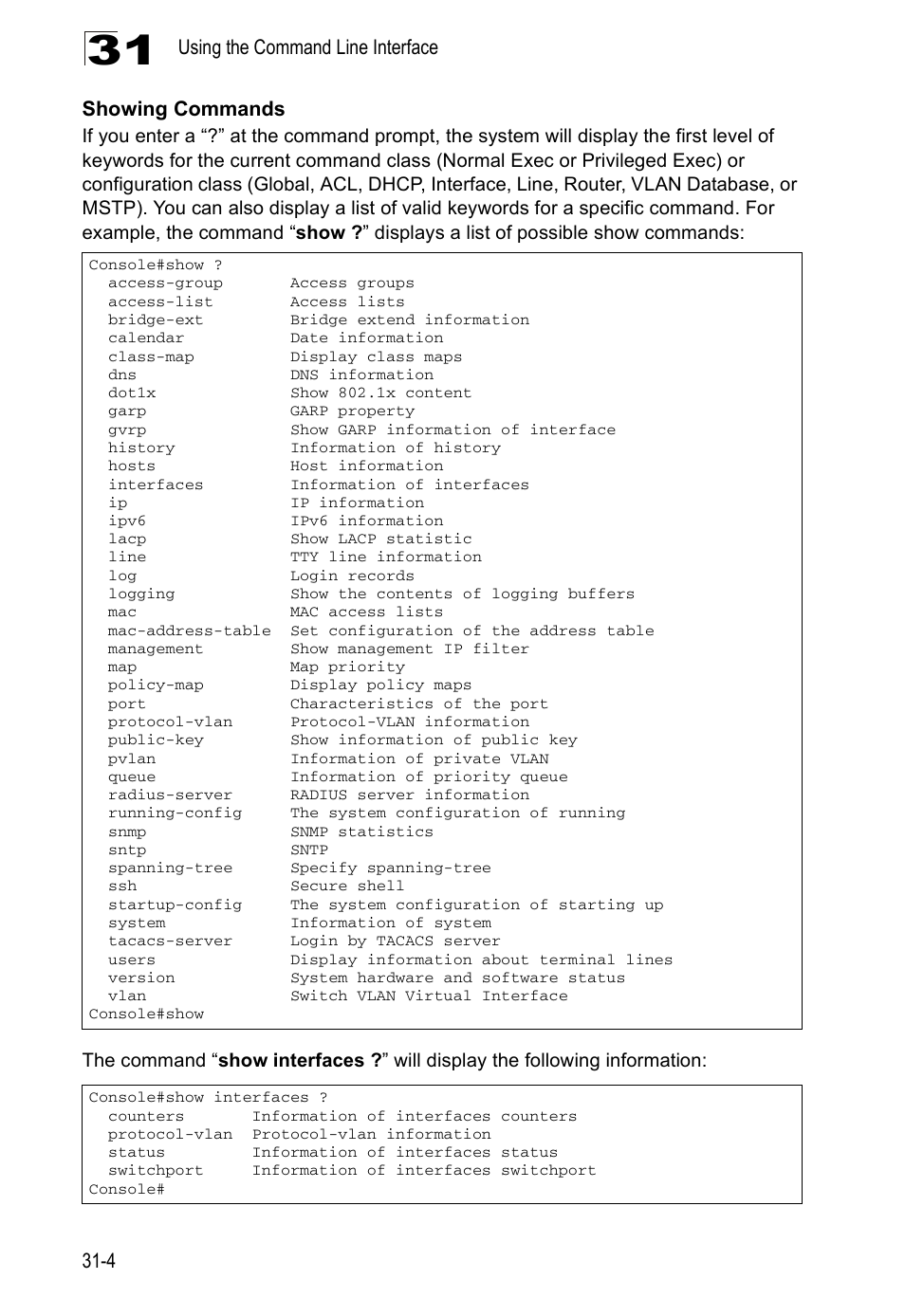 Showing commands | Accton Technology Direk Tronik ES4524D User Manual | Page 276 / 588